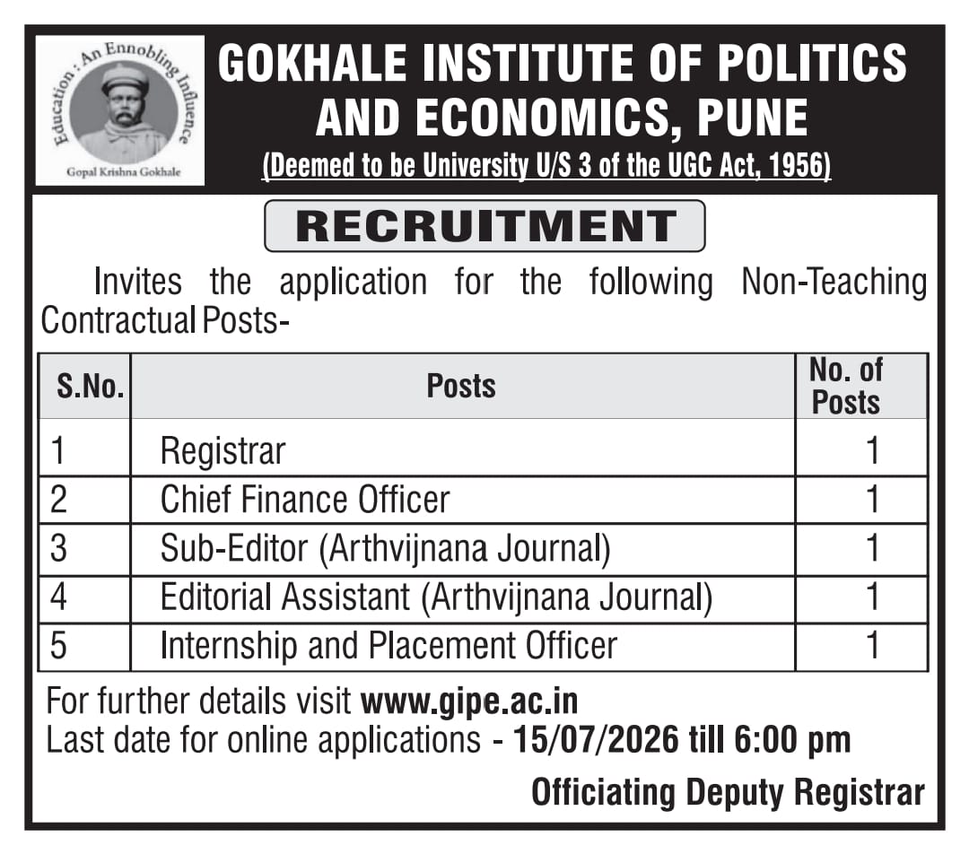 RECRUITMENT - Registrar, Chief Finance Officer,Sub-Editor,Editorial Assistant